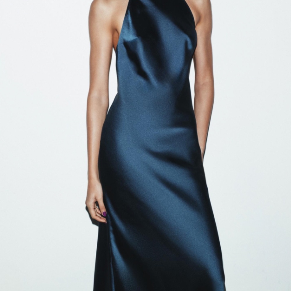 Zara Navy Long Halter Dress Size Small